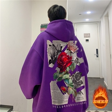 2026冬季新款宽松复古玫瑰印花加绒宽松连帽卫衣JR23390特45-控78，男装卫衣，星座605(原A050)