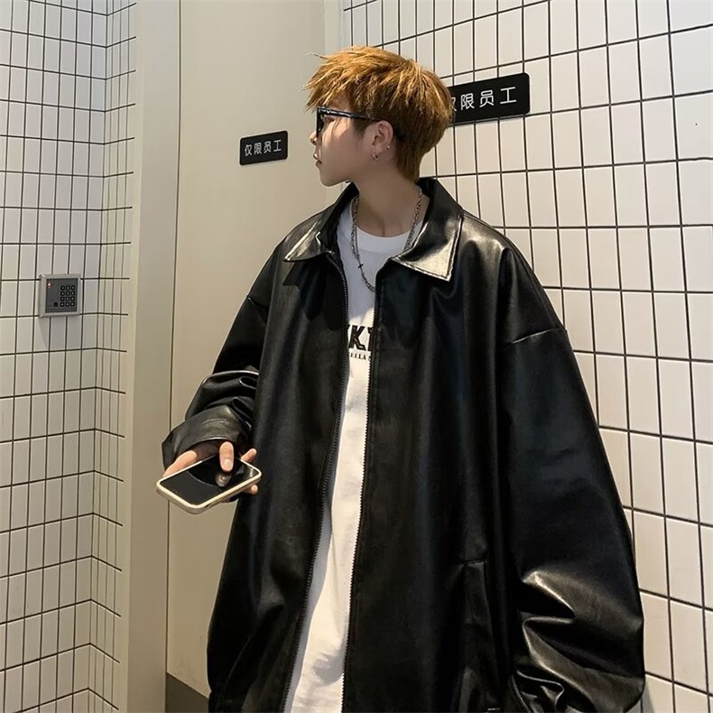 胖胖哥机车皮衣外套男士秋季痞帅潮牌夹克pu皮宽松大码美式男装,男装皮衣,星座1002-2