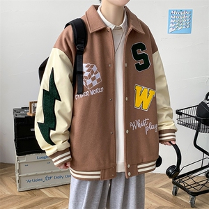 冬款拼接皮料加棉加厚棒球服休闲运动棉衣外套男8123-P120控价158图片