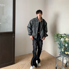 美式复古vintage做旧外套男高级感皮夹克痞帅炸街皮衣LG1399-P75，男装皮衣，星座1008
