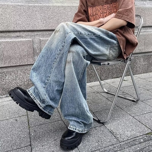 美式复古兰做旧牛仔裤男高街水洗直筒潮牌阔腿裤1001-1-GY967-P50图片