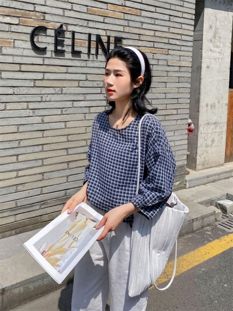 丽风尚新款发财格子棉麻上衣，女装，丽风尚