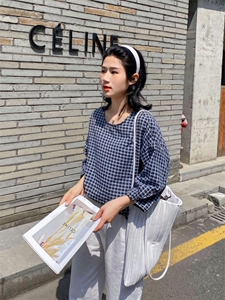 丽风尚新款发财格子棉麻上衣图片