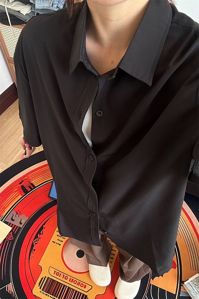 薄款冰丝短袖衬衫男简约纯色垂感休闲痞帅衬衣CS288-P20,男装T恤,星座301C-5