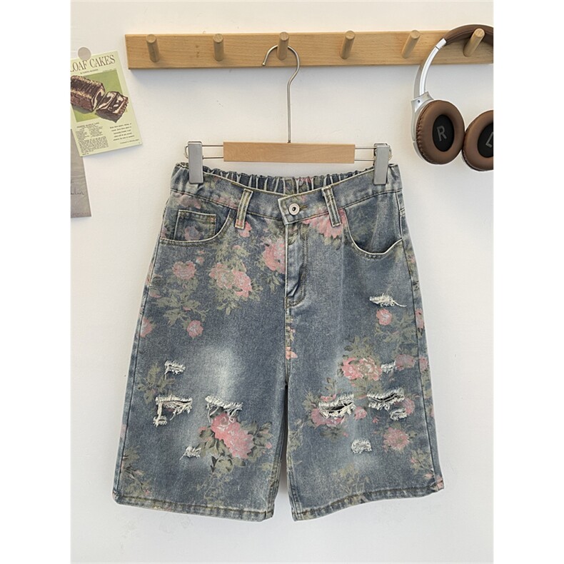 美式破洞牛仔短裤男潮牌宽松运动休闲五分裤子N05522-P44,男装牛仔裤,星座308B-2