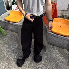 美式设计款拼接拼色弯刀阔腿直筒休闲裤男宽松西裤长裤QL6066-P58，男装休闲裤，星座1008
