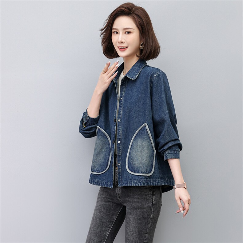 2024年春秋季新款潮韩版夹克女长袖宽松显瘦休闲牛仔上衣,女装短外套,独衣靓