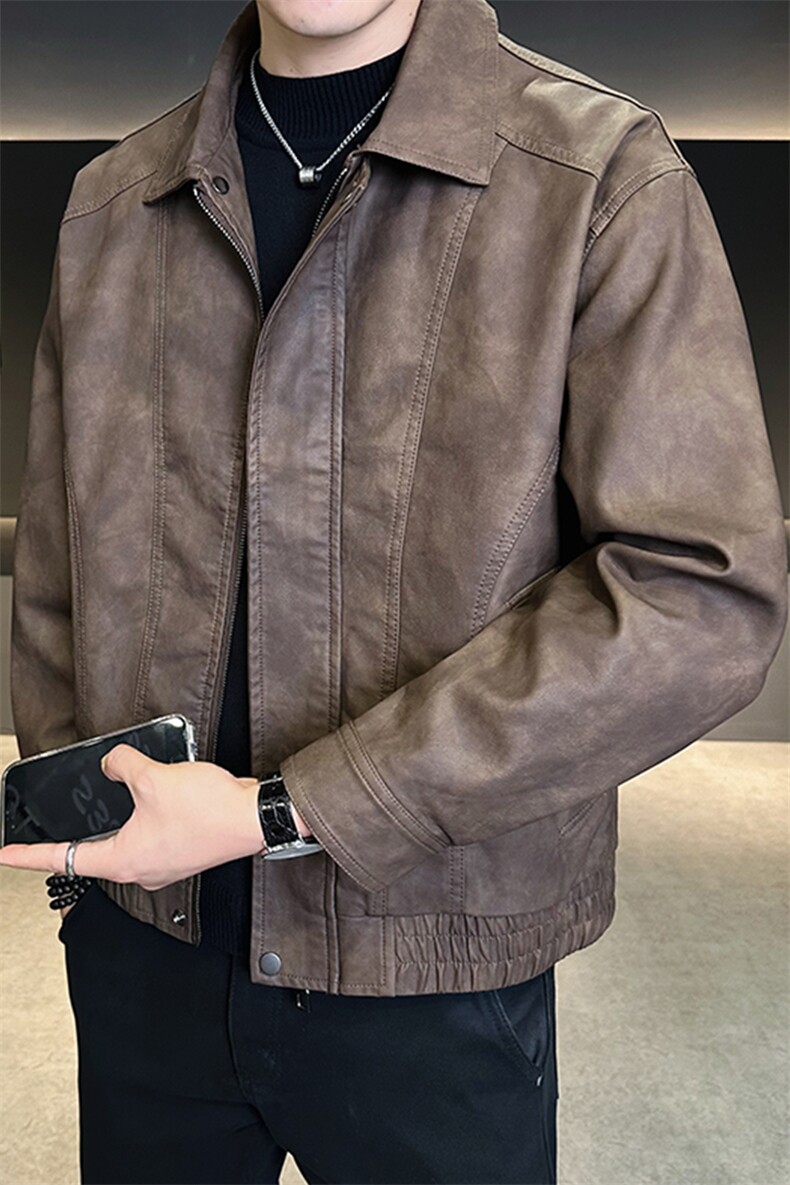 2025新款秋季皮衣外套男翻领潮牌美式休闲皮夹克A313-PY909-P155,男装皮衣,电商A313