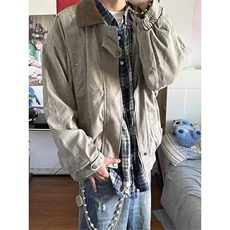 灯芯绒复古潮牌pu皮翻领夹克男女美式街头古着感情侣外套，男装夹克，星座506A