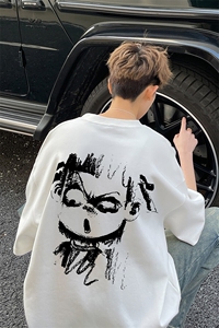 夏季重磅复古休闲短袖T恤男潮流半袖宽松体恤情侣打底衫D014/P25图片