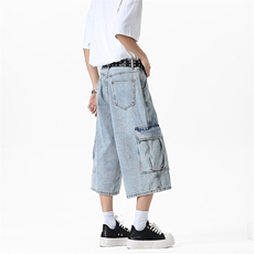 夏季2025新款美式大口袋7分牛仔裤阔腿裤xz906-1-K1270P58控88，男装牛仔裤，星座906-1（原电商a316-2）