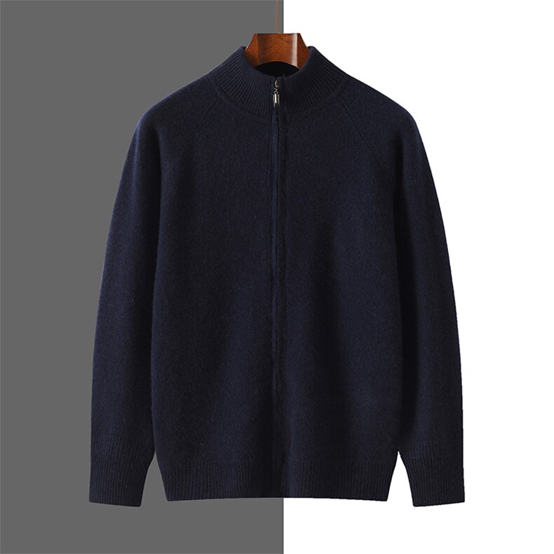 时尚男士羊绒立领开衫秋季新款加厚保暖毛衣外套，男装羊绒开衫，隆格羊绒