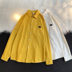 衬衫男纯白长袖韩版潮流百搭帅气休闲港风学生LC11P25,中学生服装怎么搭配好看图片