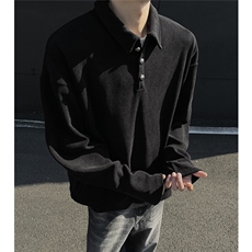 肌理感坑条POLO衫男简约设计感卫衣宽松潮流长袖外套2025春装P48，男装Polo衫，电商C306-1
