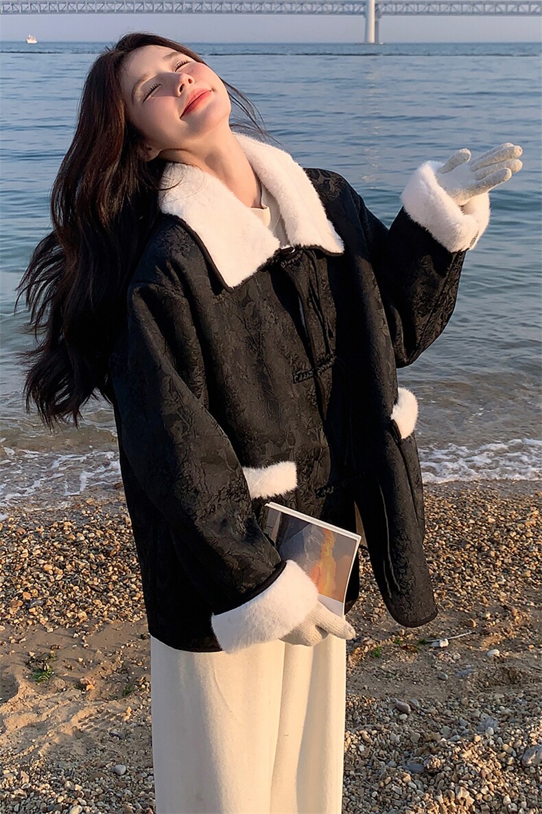 新中式爆款盘扣提花毛毛短外套女2024冬季新款减龄气质加厚棉衣潮,女装派克服,2C305