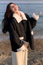 新中式爆款盘扣提花毛毛短外套女2024冬季新款减龄气质加厚棉衣潮，女装派克服，2C305