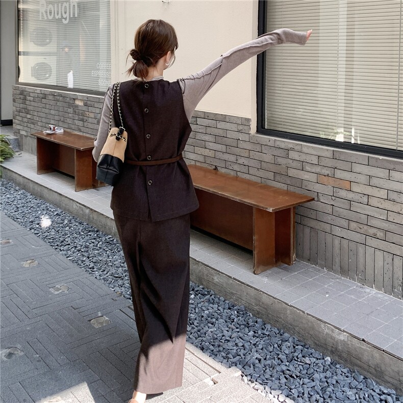 时尚套装女2025秋季新款设计感小众宽松显瘦马甲衬衫阔腿裤三件套,女装套装/套裙,2C210