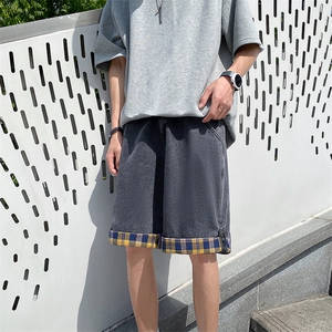 ins情侣宽松格子翻边夏季薄款五分裤子牛仔短裤男 A125-DK16-P38图片