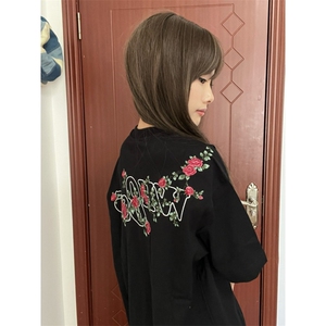 H0933-P38现货#原版刺绣230克纯棉宽松休闲情侣款短袖T恤图片