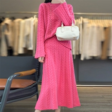 2025年秋季时尚百搭通勤加一休闲麻花套装，女装套装/套裙，鹿一羊绒