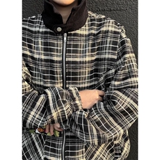 W10429-P65网图现货美式潮流格子休闲长袖穿搭宽松百搭夹克外套，男装夹克，星座1608