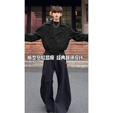 经典短款休闲精致上衣外套日系文艺双排扣复古短款外套HY802P80，男装风衣，电商A102B