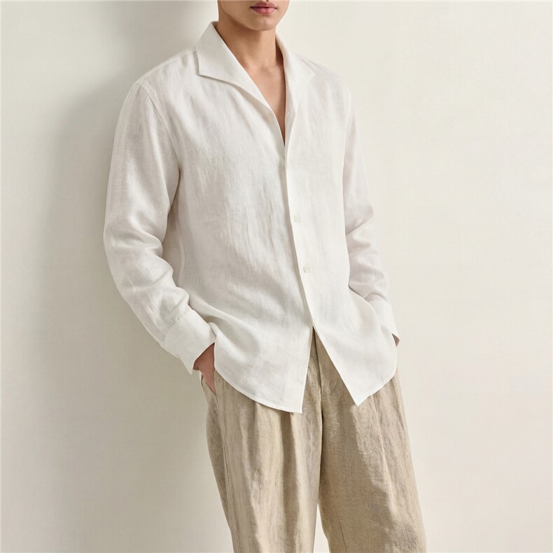 高品质白色V领设计感衬衫男长袖春秋衬衣男士A236-C601-P70，男装衬衫，电商A236