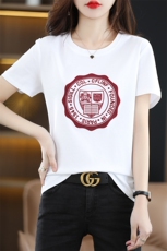 丝光棉t恤女24夏季新款100%纯棉短袖上衣烫钻精梳棉印花半袖打底，女装T恤，暖烁羊绒