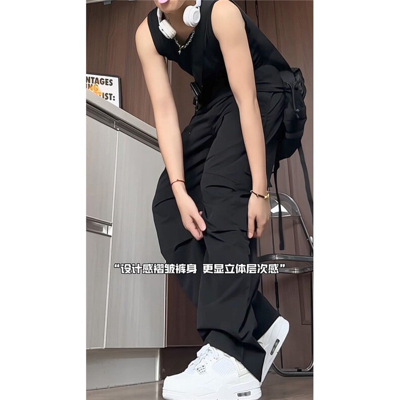 港风宽松阔腿弯刀直筒长裤大码M-5XL潮牌工装裤CK78054P55控89,男装工装外套,星座226-1