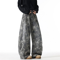 新款星星印花迷彩牛仔裤美式拖地裤xz906-1-K1291特P50，男装牛仔裤，星座906-1（原电商a316-2）