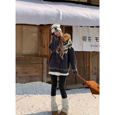 重磅北极绒座山雕大毛毛领毛衣外套冬美式复古休闲慵懒风针织开衫，男装针织衫/毛衣，电商A486