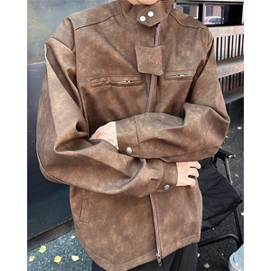 自家图港风美式潮牌痞帅街头设计感立领皮衣夹克外套男 JK077-P85图片