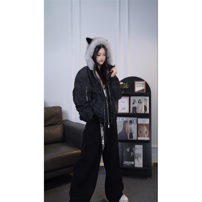 猫耳朵座山雕可拆卸毛领加绒加厚外套JK0164-P130,女装短外套,星座313A(原308A-2)