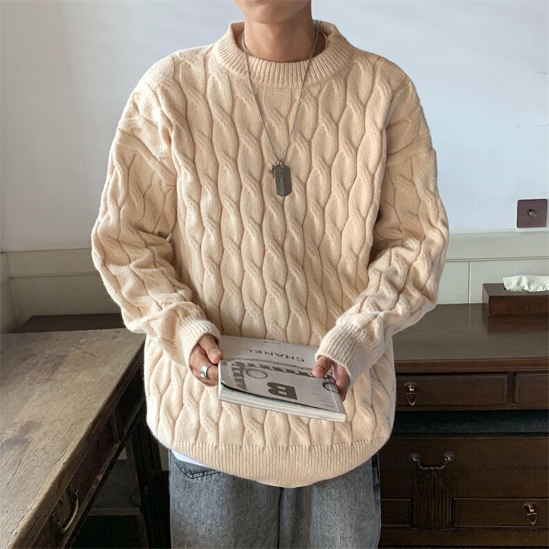 加厚圆领男毛衣复古麻花针织衫宽松打底衫M198-P50,男装T恤,星座1212