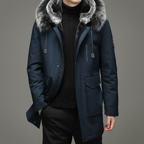 中老年白鸭绒羽绒服可卸狐狸毛领男冬季新款加厚外套HM2199-P490，男装羽绒服，电商B212（原钱塘6029）