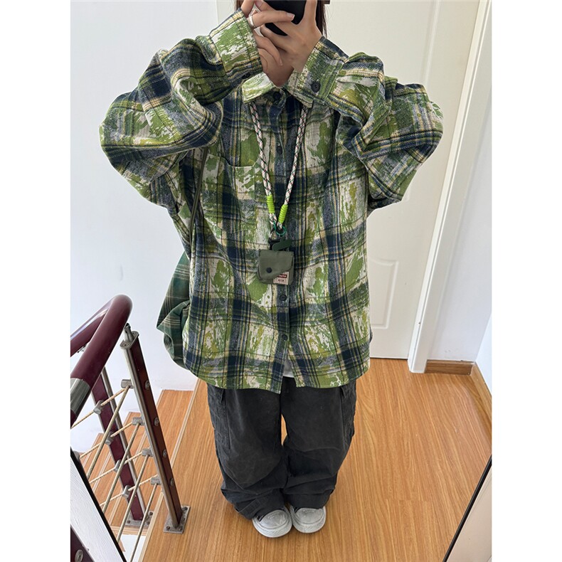 扎染磨毛加厚格子长袖休闲秋冬抖音高品质衬衫男CS026-P48,男装衬衫,星座301C-5