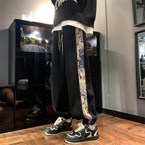 港风美式灯芯绒小熊刺绣ins束脚运动休闲裤 XZ213-DK2003-P45控58图片