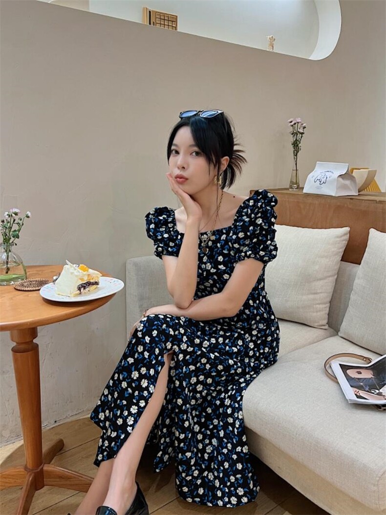 新花色侧开叉长裙，其它，玩美