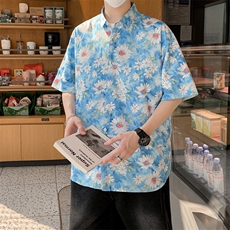 夏威夷花衬衫男夏季纯棉短袖寸衣翻领海边度假7242特P30，男装衬衫，电商A056