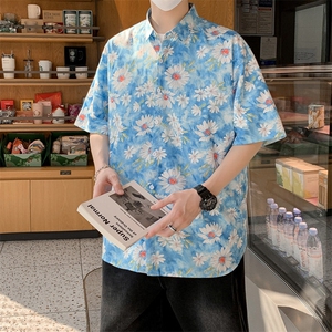 夏威夷花衬衫男夏季纯棉短袖寸衣翻领海边度假7242特P30图片