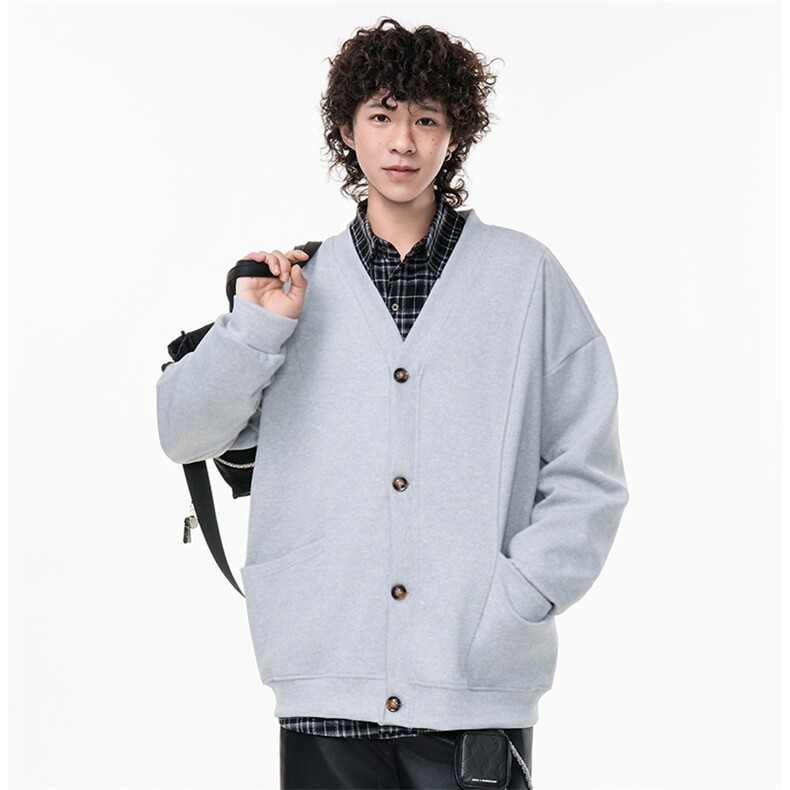 抖音得物高品质秋冬美式高街重磅单排扣结构卫衣V领开衫外套W110，女装短外套，电商A486-1