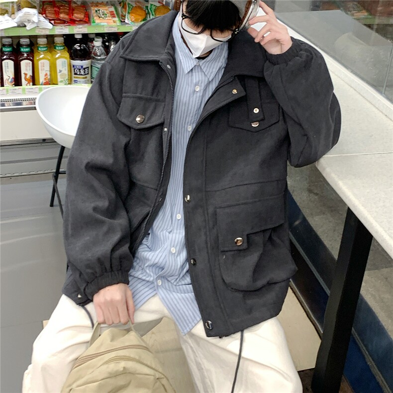 2025秋冬灯芯绒复古工装夹克立体多口袋外套JK8668/特P75灰色,男装夹克,电商A094