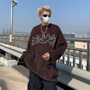 B201-P56 设计感圆领针织衫男秋冬季美式街头潮慵懒风毛衣外套图片