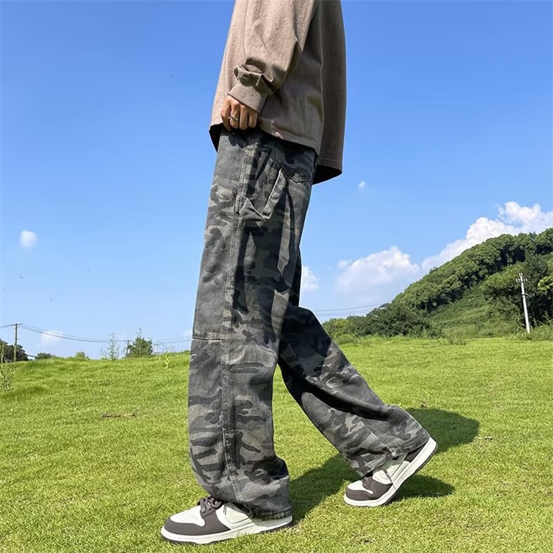 迷彩工装牛仔裤男春秋美式潮牌小众直筒裤高街QK85P52,男装牛仔裤,星座1116-2