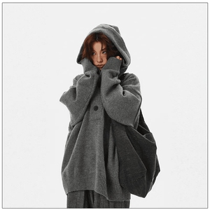 抖音得物 保暖立领拉链针织外套秋冬宽松慵懒风纯色毛衣上衣AM047图片