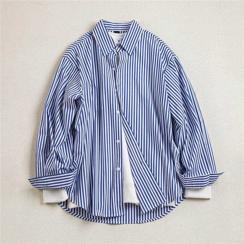 B413-1-DX6159春秋简约条纹衬衫男女外穿高级感小众长袖衬衣外套，男装衬衫，电商B413-1