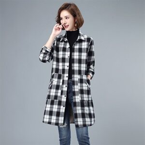 春秋加绒格子衬衫女中长款2021春装加厚上衣中年带绒衬衣休闲外套图片