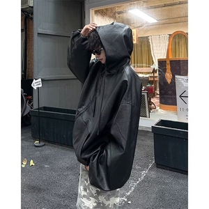 街客美式廓形连帽皮衣外套男冬百搭夹克cleanfit机车服W6223-P75图片