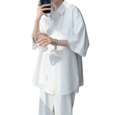 白色冰丝衬衫男短袖夏季薄款冷淡风高级感衬衣外套宽松大码五分袖，男装衬衫，电商A141