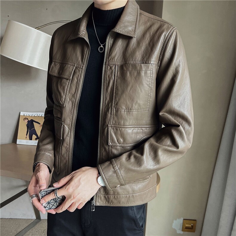 2025秋季店主风修身pu皮外套休闲机车水洗皮衣夹克男6067-P145,男装夹克,电商A413